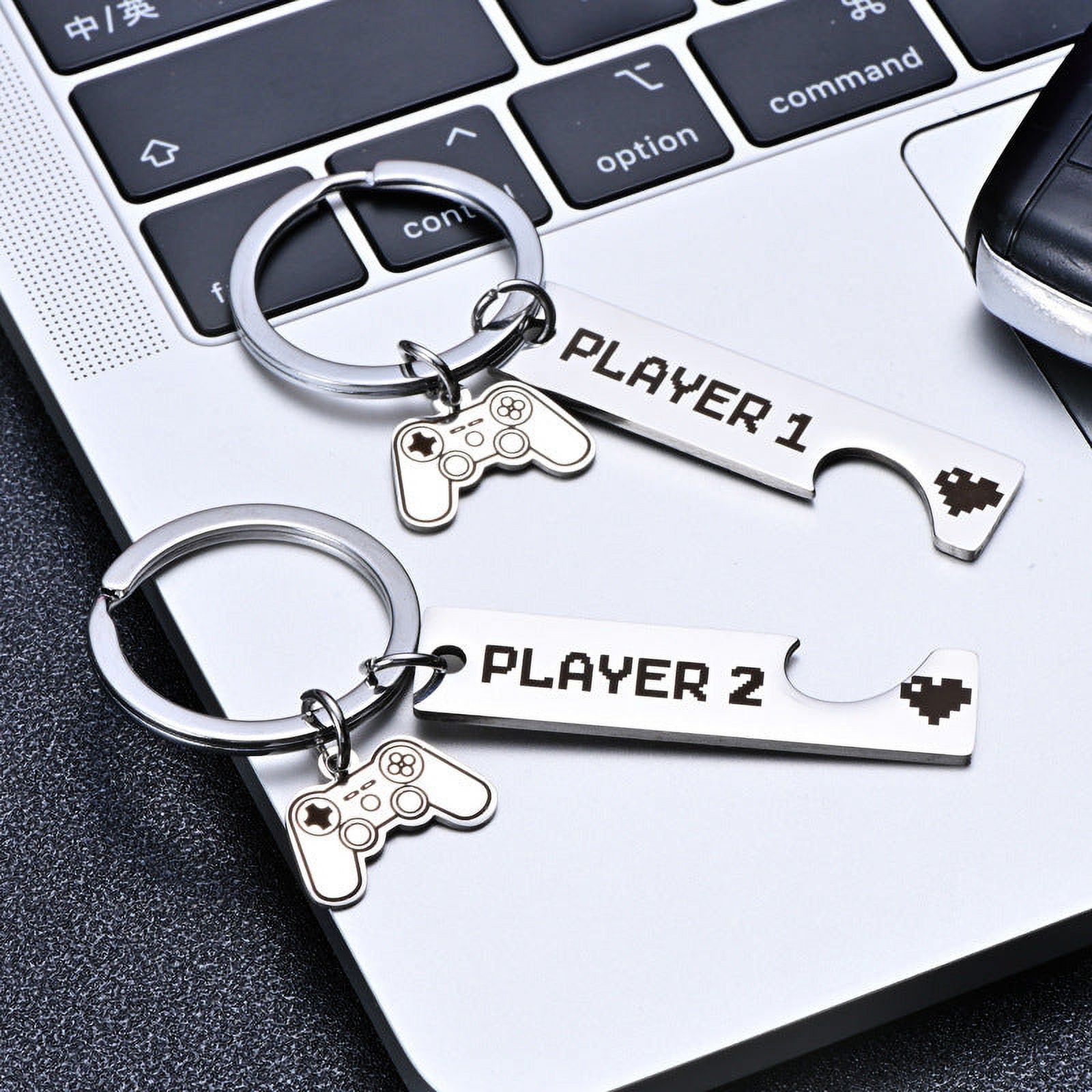 His and Hers Matching Keychains, Metal Couple Keychain Set for Boyfriend Husband Gifts, 2Pcs Titanium Steel Keyrings, 12x50mm with Gift Box