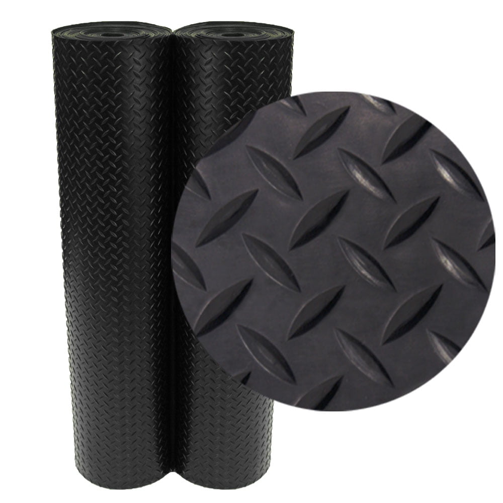 Rubber-Cal Diamond-Plate Rubber Flooring Rolls - 3 mm x 4 ft x 1 ft Rolls  - Black 