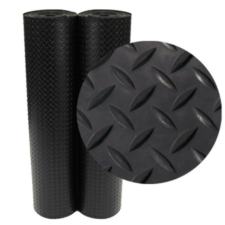 Rubber-Cal "Diamond-Plate" Rubber Flooring Rolls - 3 mm x 4 ft x 3 ft Rolls - Black