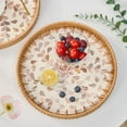 thumbnail image 4 of LZLINGMEI Round Rattan Tray for Home Decor 11.8 inch, Modern and Boho Decor Serving Tray with Mother of Pearl Inlay, Wicker Basket for Coffee Table, Hand Woven Decorative Tray Plates, 4 of 12