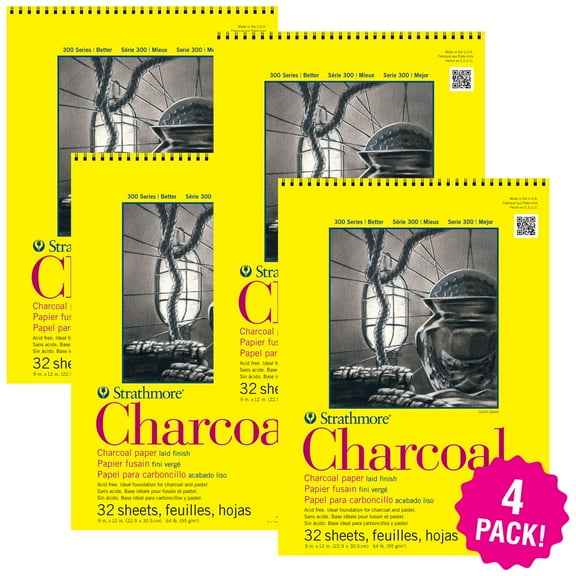 Multipack of 4 - Strathmore Charcoal Spiral Paper Pad 9"X12"-32 Sheets