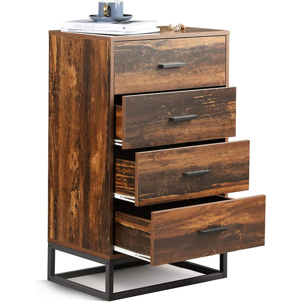 Wlive 4 Drawer Chest Tall Dresser, Wooden Decorative Chest Drawers Tall