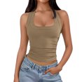 thumbnail image 2 of Women's Fashionable Casual U-Neck Solid Color Tank Top for Everyday Summer and Basic Layering,Khaki,S, 2 of 5