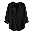 thumbnail image 5 of Sheghy Womens Long Sleeve Tops 100%Cotton Women's Solid Loose Casual Crew Neck Button Down Long Sleeve Cardigan Top with Pockets, 5 of 9