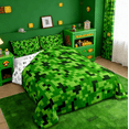 thumbnail image 3 of Manfei Green Pixelated Grid Full Size Comforter Sets,Video Games Cartoon Gamepad Bedding Sets For Kids Teens,Modern Geometric Check Reversible 3 Pieces, 3 of 7