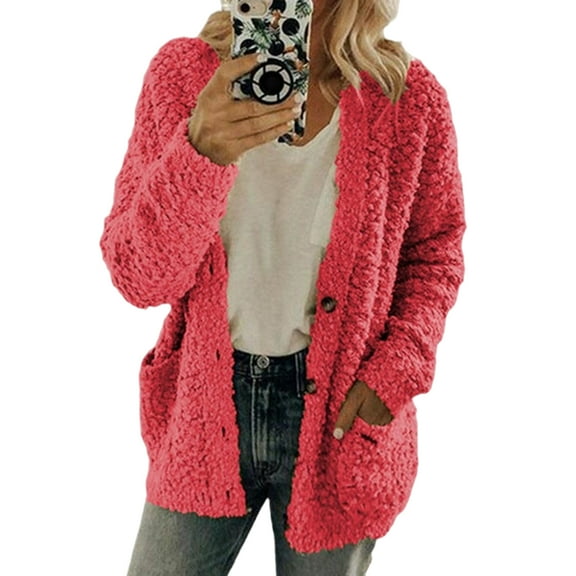 Winter Women Jacket with Double Pockets Thick Fleece Single-breasted Cardigan Long Sleeves Warm Windproof Heat Retention Outdoor Coat