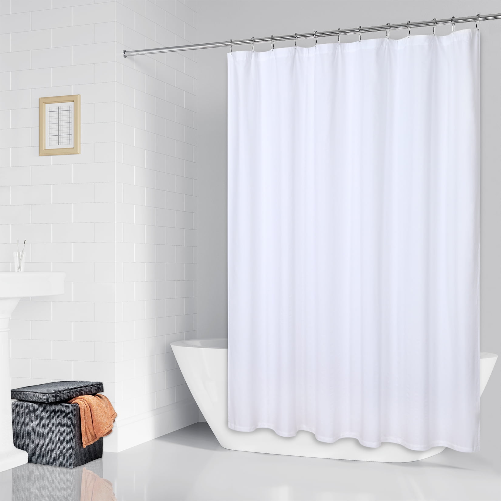 GlowSol White Fabric Shower Curtains or Liner for Bathroom, Farmhouse