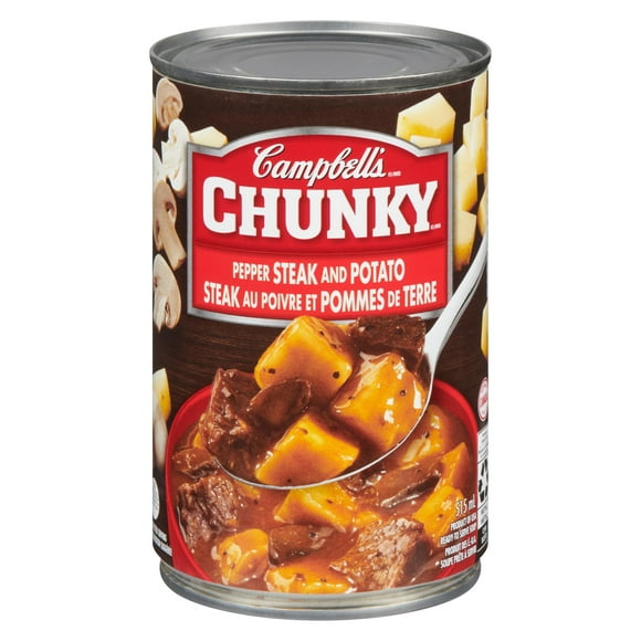 Campbell's® Chunky® Pepper Steak and Potato Ready to Serve Soup (515 mL), Savory steak packed with hearty potatoes.