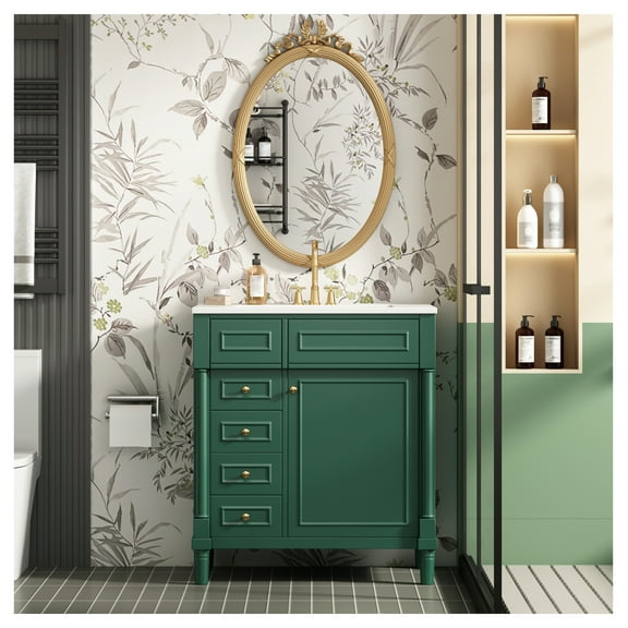 30" Bathroom Vanity with Sink, Freestanding Bathroom Storage Vanity Cabinet w/Soft-Closing Door, Bathroom Cabinet with 2 Drawers