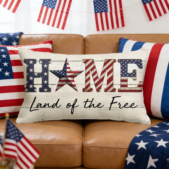 Antqov 4th of July Throw Pillow Covers 12x20" Patriotic Red White & Blue Stars Pillow Covers Independence Day Soft Cushion Case for Outdoor Home Sofa Couch Bedroom Living Room Decorations