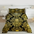 thumbnail image 2 of Homewish Vintage Damask Floral Full Size Comforter Sets,Gothic Skull Bedding Comforter Set,Gold Spooky Halloween Bedding Sets,Breathable Bedroom Decorative Reversible,3pcs, 2 of 8