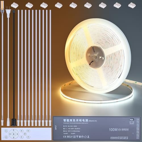 24V CCT COB LED Under Cabinet Strip Lighting 32.8ft, 2700K-6500K Cuttable LED Tape Light CRI 93 with Remote Controller and Power Supply for Kitchen Bookcase Shelf Display Room$$Tools & Hardware Other