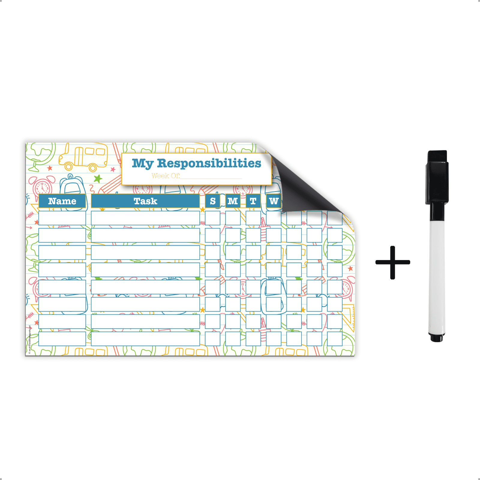 Dry Erase Magnetic Responsibility / Reward Chart - Magnet Board - with Dry erase Marker Fine tip - with Eraser
