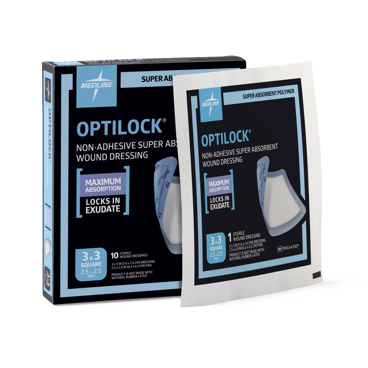 Medline OptiLock Non-Adhesive Super Absorbent Wound Dressings, 3