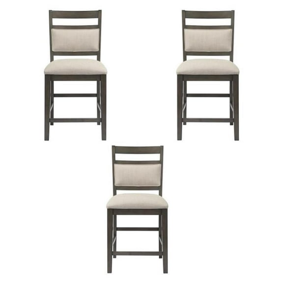 Home Square 25" Upholstered Fabric Wood Barstool in Gray - Set of 3