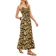 thumbnail image 4 of INSPIRE CHIC Smocked Floral Maxi Dress for Women's Boho Spaghetti Strap Long Sun Dresses XS Black Yellow, 4 of 6