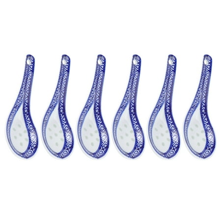 

6Pcs Chinese Style Soup Spoons Ceramic Mini Spoons Restaurant Soup Spoons