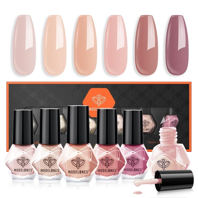 Set de esmaltes de uñas Modelones, 6 colores, nude, rosa y marrón, para mujer