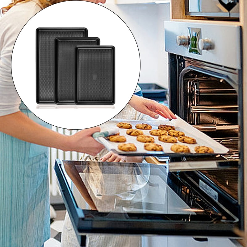 【3-Pack】Carbon Steel Baking Sheets Set for Oven, Perfect for Baking Bread, Cakes & Roasting for Home Kitchen