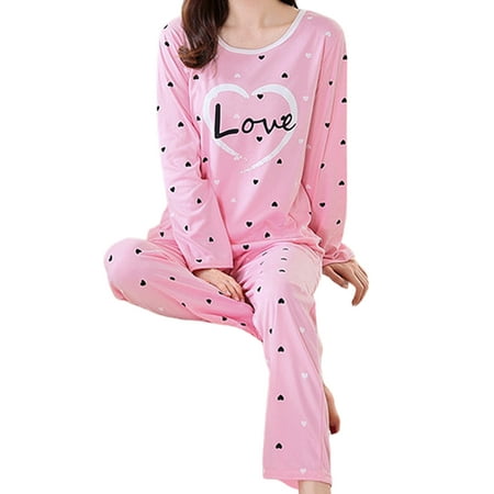 

Womens Crew Neck Pyjamas Set Long Sleeve Tops Loungewear Casual Pants Nightwear