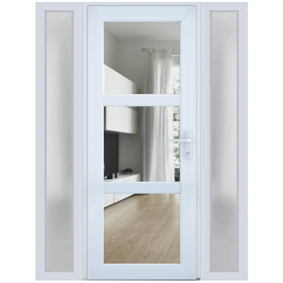 Front Exterior Prehung Metal-Plastic Door See-through / Manux 8555 / 2 Side Windows / Office Commercial and Residential Doors Entrance Patio Garage 60" x 80" Left-hand Inswing