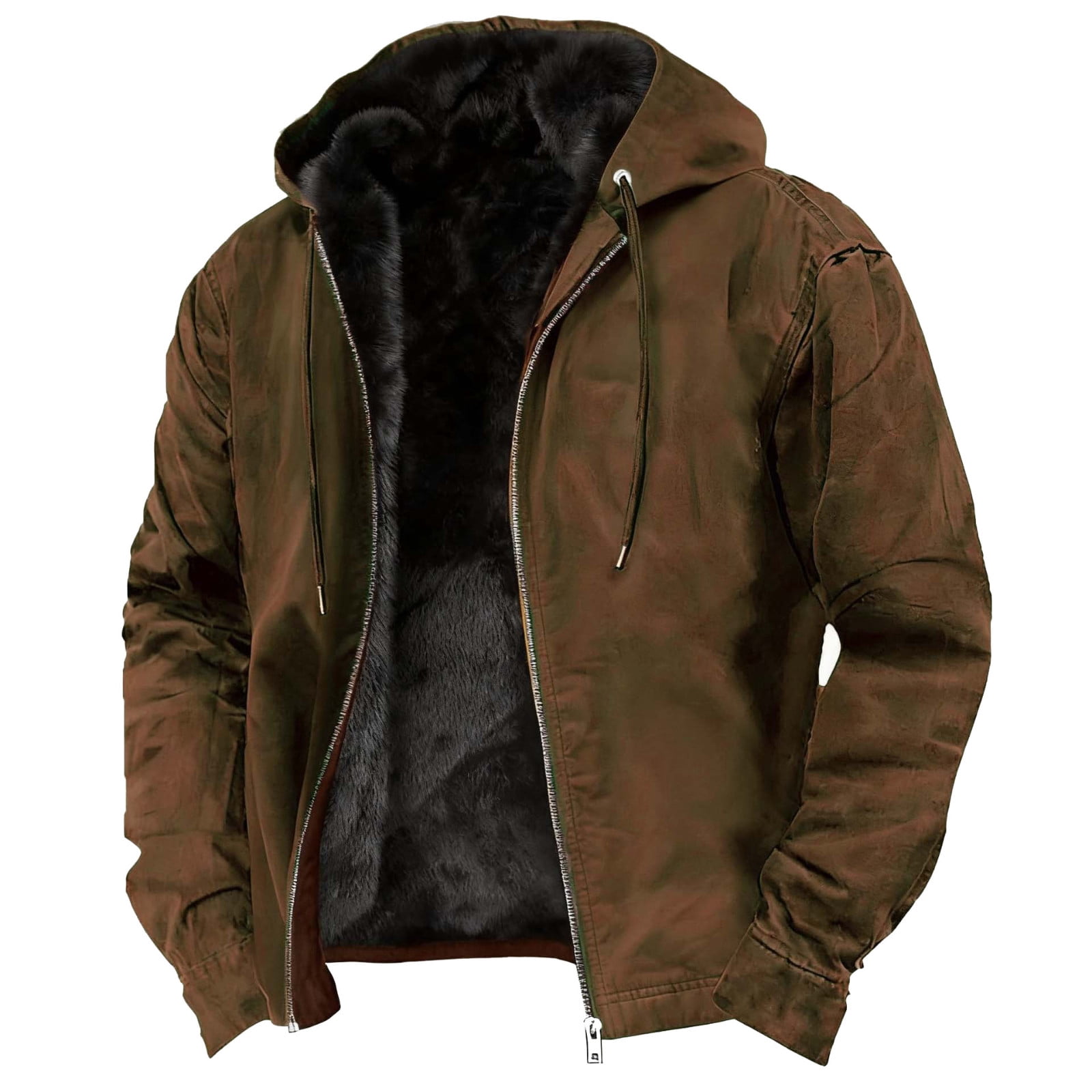 oelaio Fleece Lined Jackets for Men Big and Tall Hoodie Coat Drawstring Long Sleeve Thermal Winter Jacket Hooded Parka Coat Brown XXL