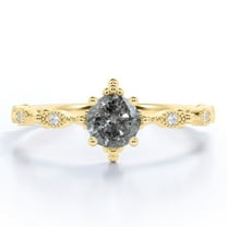 JeenMata Unique .65 Carat Round Cut Natural Salt and Pepper Diamond Dainty Modern Engagement Ring in 18k Yellow Gold over Silver