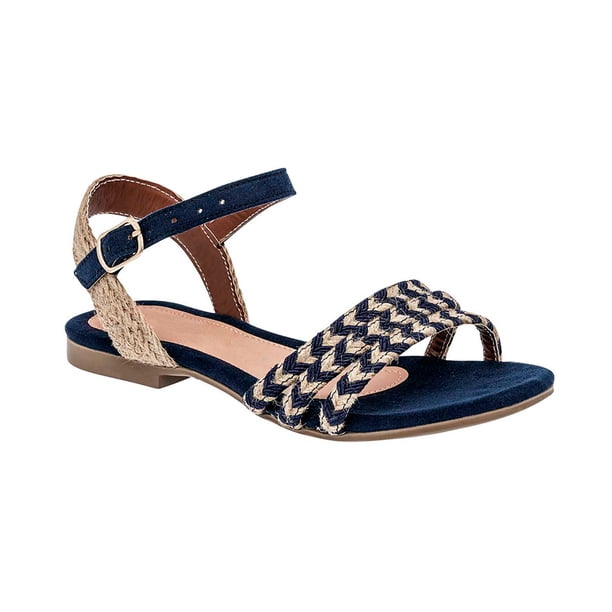 Sandalias de piso color Azul Marino Con Beige Exterior Textil, Ajuste con Hebilla, Construcción Vegano RBBASICS 1466