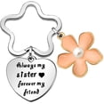 thumbnail image 1 of Keychain Rings Always My Sister Double Pendants Flower Charm Key Chain for Her Forever My Friend Silver, 1 of 6