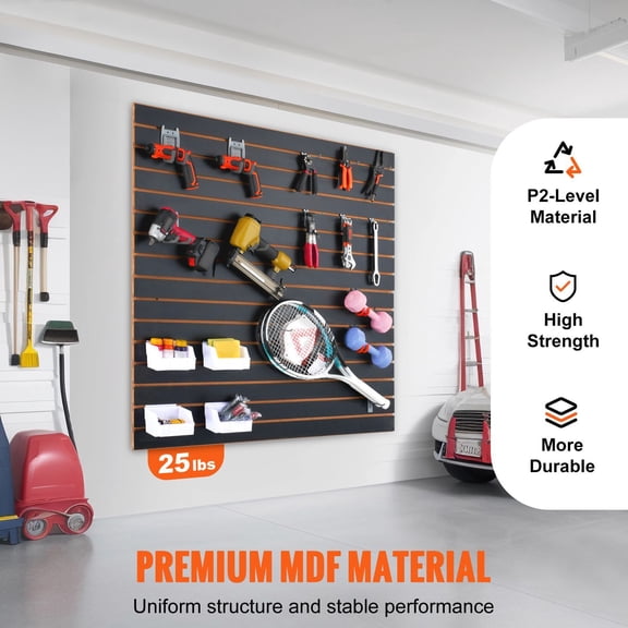 Black Garage Wall Panels 4x2 ft, Heavy Duty Slatwall Set of 2 for Workshop Storage, Retail Display, and Craft Room Organization