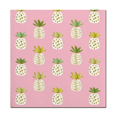 Christian Brands 10-04540-056 Foil Beverage Napkin - Pink Pineapples Pack of 12