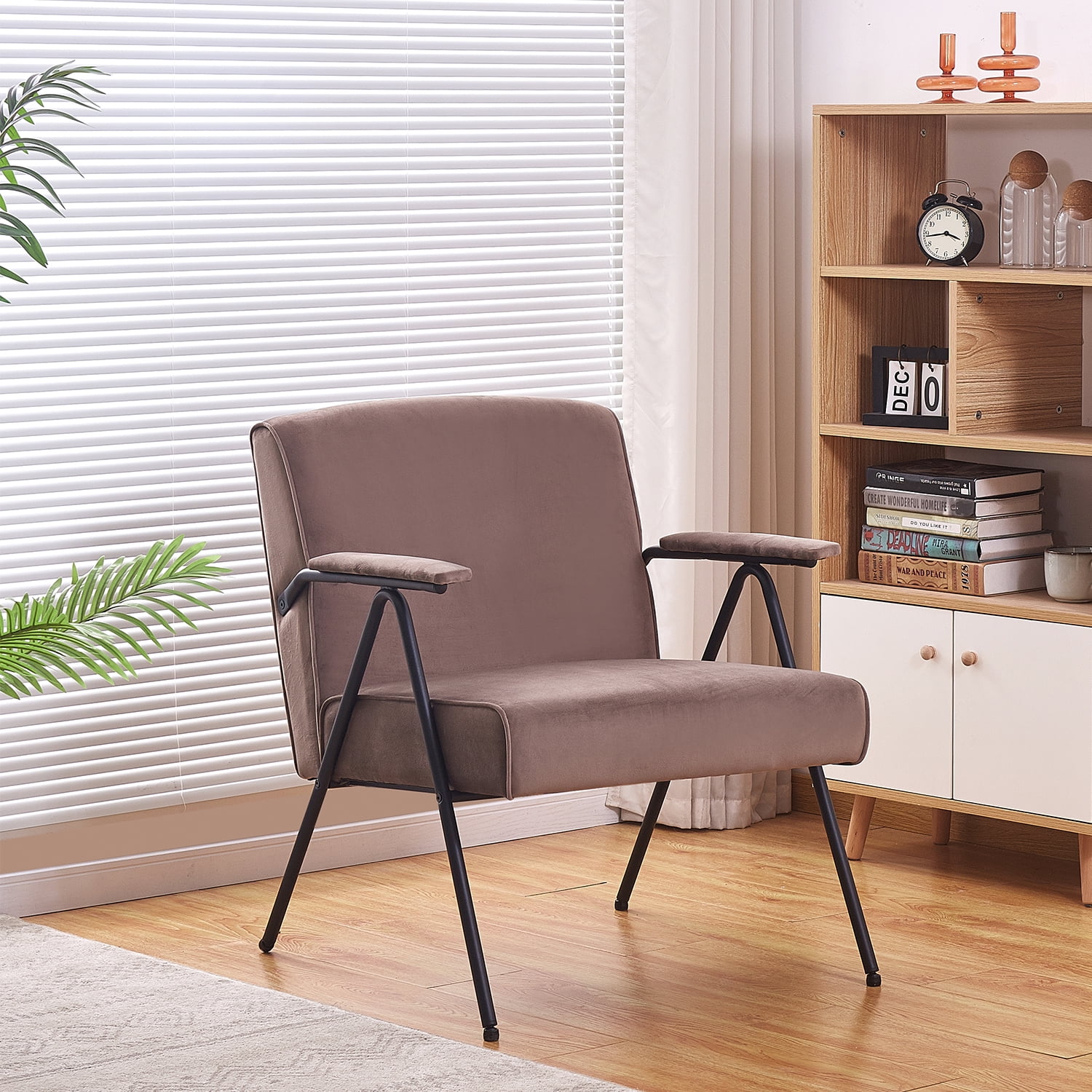 Kadyn Upholstered Recliner, Textile Metal Frame Recliner with Arm, Cloth Leisure Single Accent Chair for Living Room, Brown