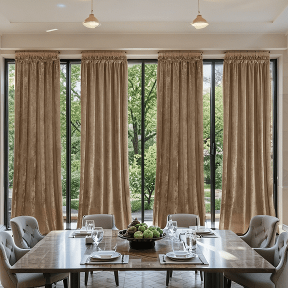 Crushed Velvet Curtains with Rod Pocket Luxurious Thermal Insulated Soundproof Drapes for Dining Room Soft and Durable Light-Filtering Window Treatments, 4 Panels