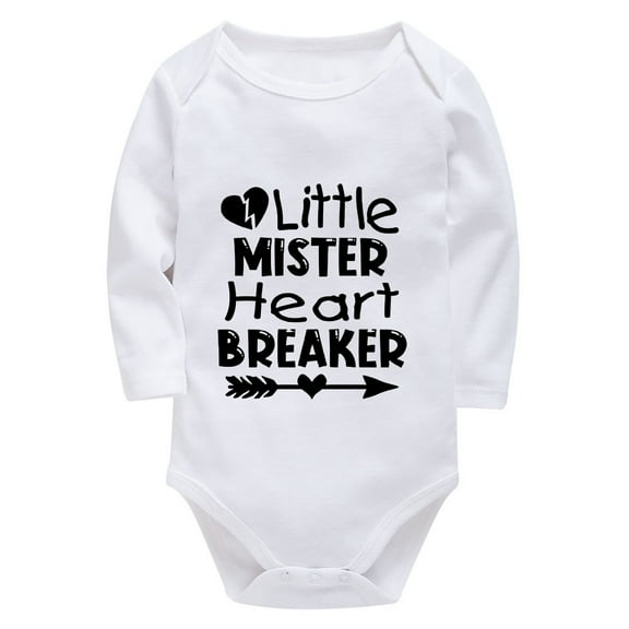 Little Mister Heart Breaker Newborn Clothes for Boys Long Sleeve Gender Neutral Coming Home Outfit Newborn White Baby Boy Su