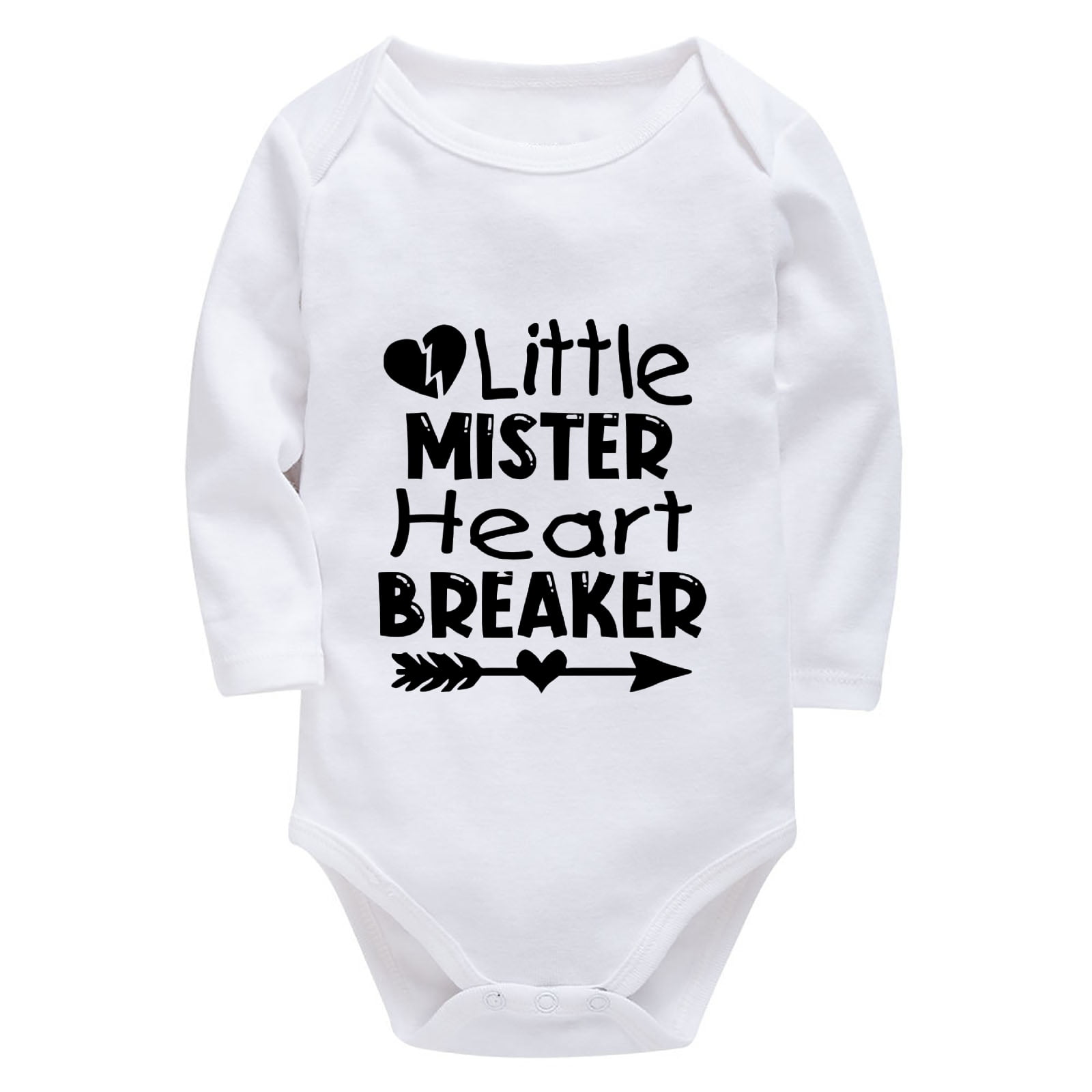 Little Mister Heart Breaker Onesie for Baby Boy Newborn Long Sleeve Plain Onesie White Baby Boy Hospital Outfit