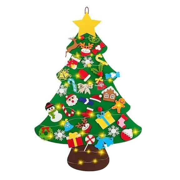 Shoreew Montessori Felt Christmas Tree for Toddlers with Lights DIY Games Kids Plush Christmas Tree Set with 32/40 Ornaments