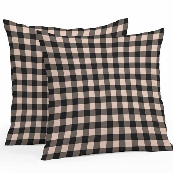 Throw Pillow Covers 26x26 Inch Set of 2, Black Plaid Waterproof Outdoor Pillow Covers, Vintage Country Gray Buffalo Check Gingham Decorative Cushion Pillowcases for Couch, Sofa, Bed, Garden, Patio