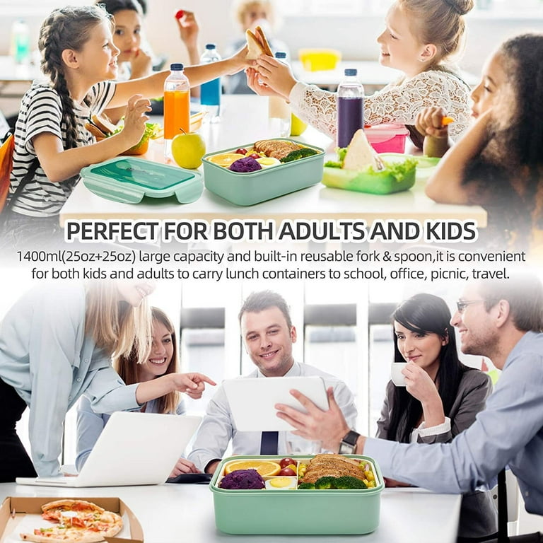 3-Compartment Bento Lunch Box With Spoon & Fork - Microwave & Dishwasher Safe (Pink)