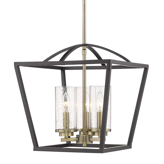 Golden Lighting 4309-3P BLK-AB-SD 15 in. Mercer 3 Light Matte Black & Aged Brass Pendant Ceiling Light in Black with Aged Brass Accents