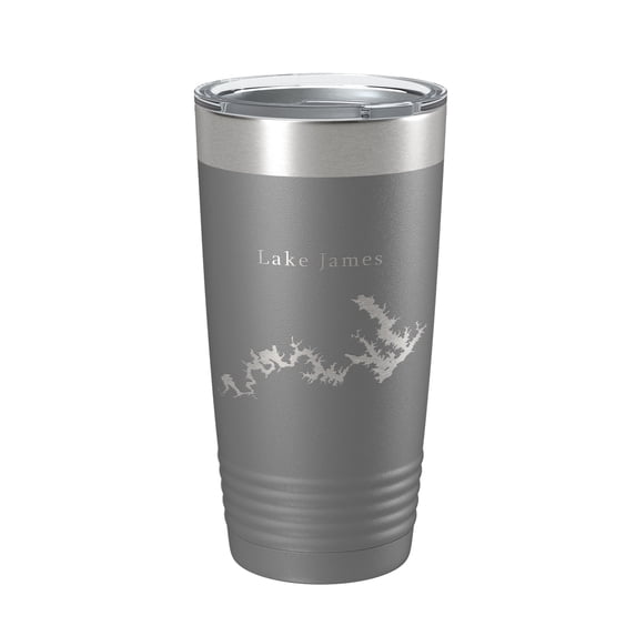 Lake James Map Tumbler Travel Mug Insulated Laser Engraved Coffee Cup North Carolina 20 oz Dark Gray