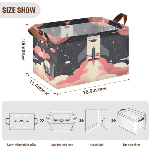 BZSMCE Collapsible Fabric Cube Storage Bins Spaceship Plainting Design Pattern Storage Box