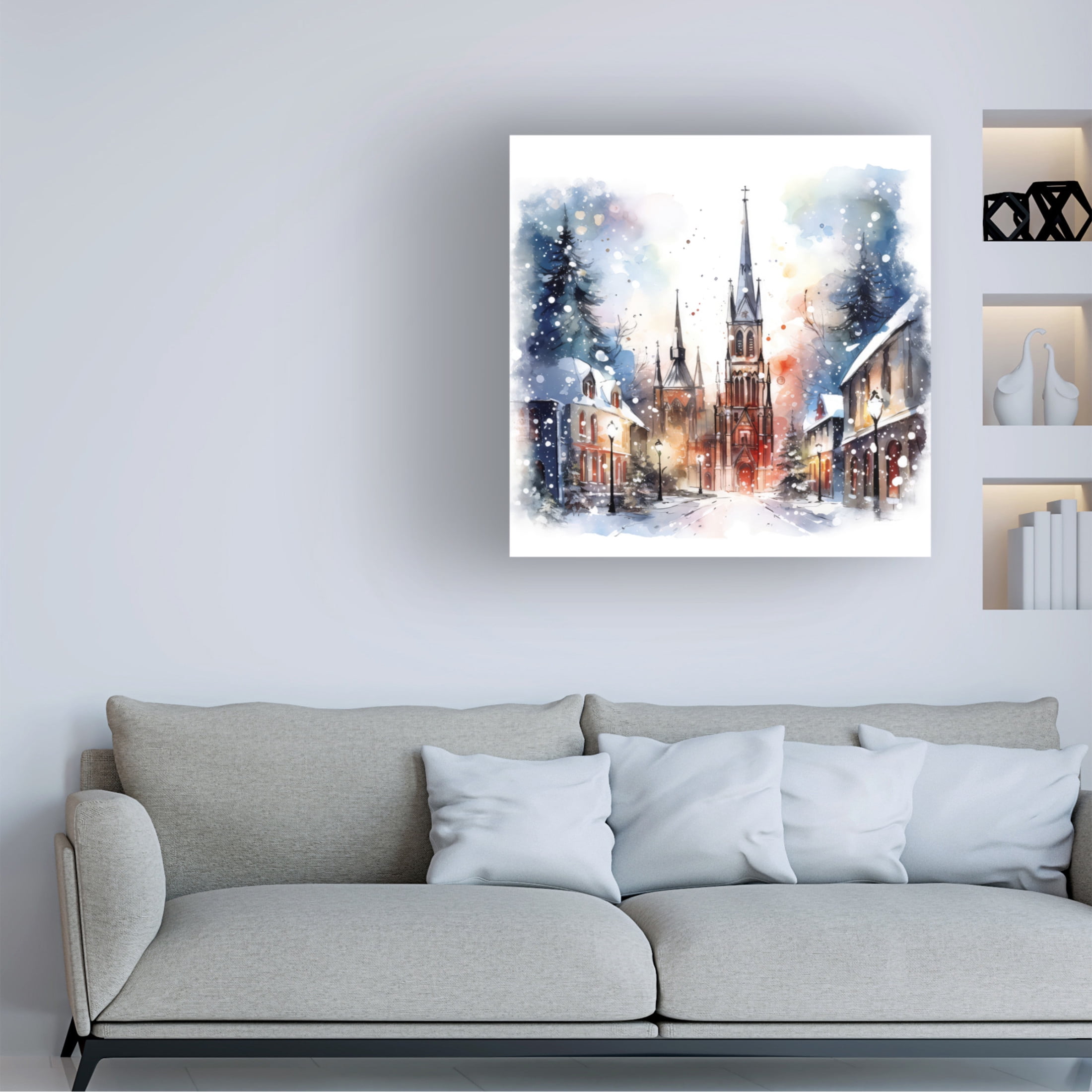 Canvas Wall Art - The Golden Valley 'Christmas Cathedral' Wall Art for Living Room, Bedroom, or Office Décor by Trademark Fine Art - 14 x 14 Inches