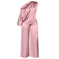 thumbnail image 6 of Womens Satin Two Piece Set Asymmetrical One Shoulder Top High Waist Wide Leg Pants Elegant Party Outfit Pink L(L), 6 of 6