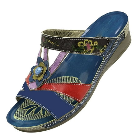 

Women Sandals Fashion Ethnic Style Flowers Sandals Wedges Flip Flop Ladies Shoes New