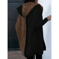 thumbnail image 6 of Women Fall and Winter Open Front Long Sleeve Hooded Knit Cardigan Color Block Outwear Coats Black & Coffee XL, 6 of 7