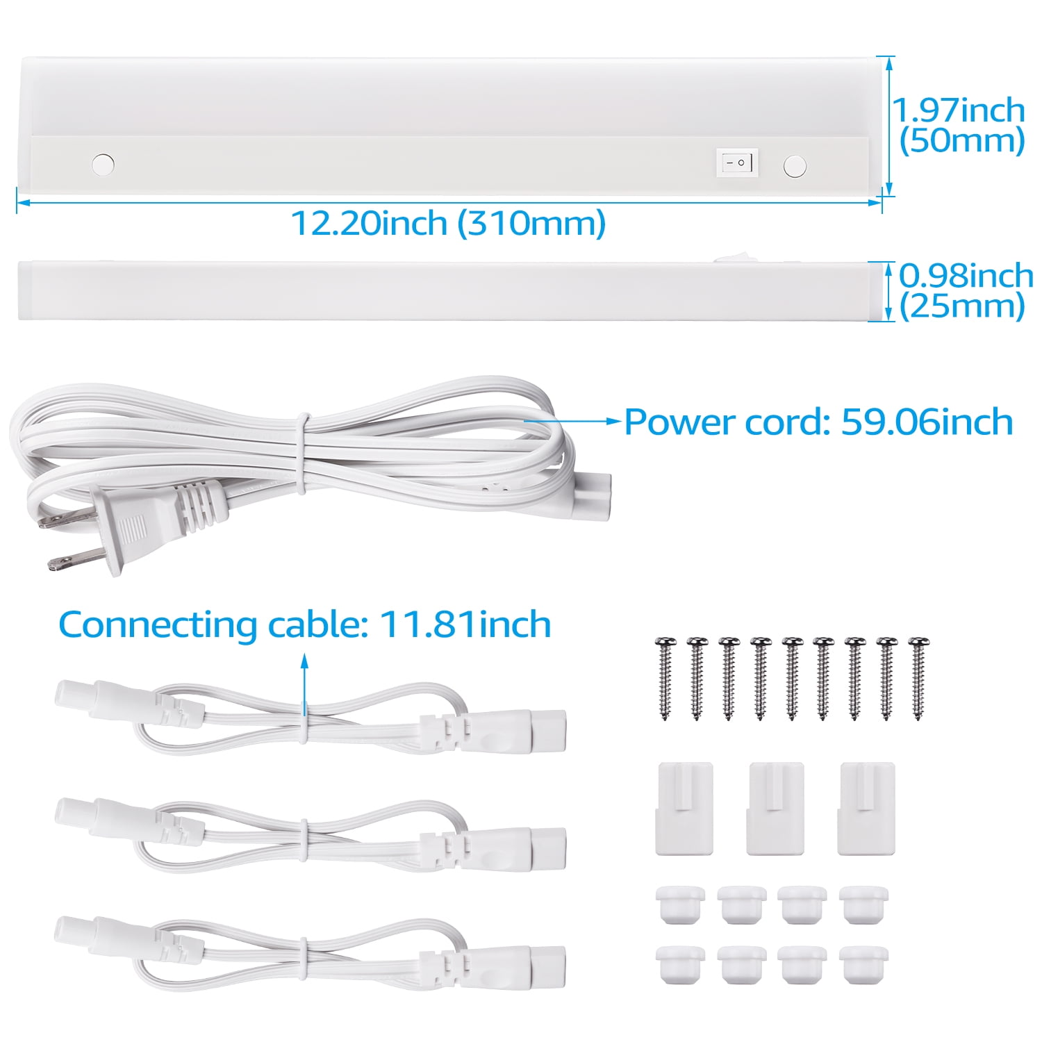 4 Pack Linkable LED Under Cabinet Light, Plug in Under Cabinet LED Lighting, ETL Listed, Individual Control, 12 Inch, 3000K Warm White (Included 1*Power Cord)