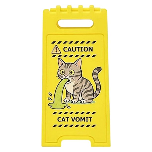 Decoración del hogar, decoración de habitaciones, decoración de paredes. Divertido letrero de mesa plegable "Cuidado con los vómitos de gato". Impresión a doble cara con temática de gatos. Tarjetas de