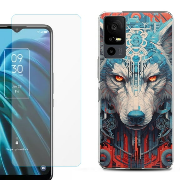 OneToughShield ® for TCL 40 XE 5G Shockproof Fashion Phone Case, with Tempered Glass Screen Protector - Cyberpunk Wolf