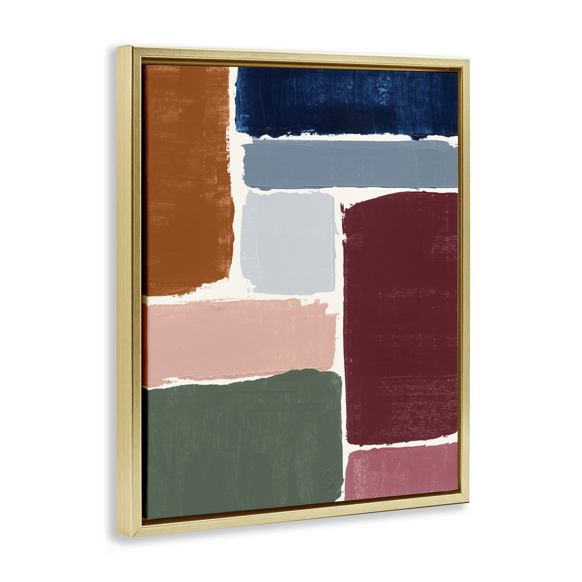 Stupell Industries Asymmetrical Shapes Pattern Abstract Painting Gold Floater Framed Canvas Art Print Wall Art, 25 x 31