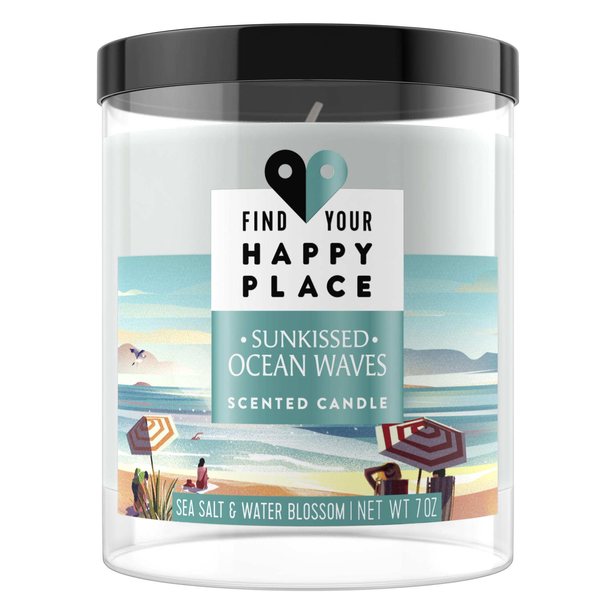Find Your Happy Place Sunkissed Ocean Waves Scented Candle Sea Salt and Water Blossom, 7 oz